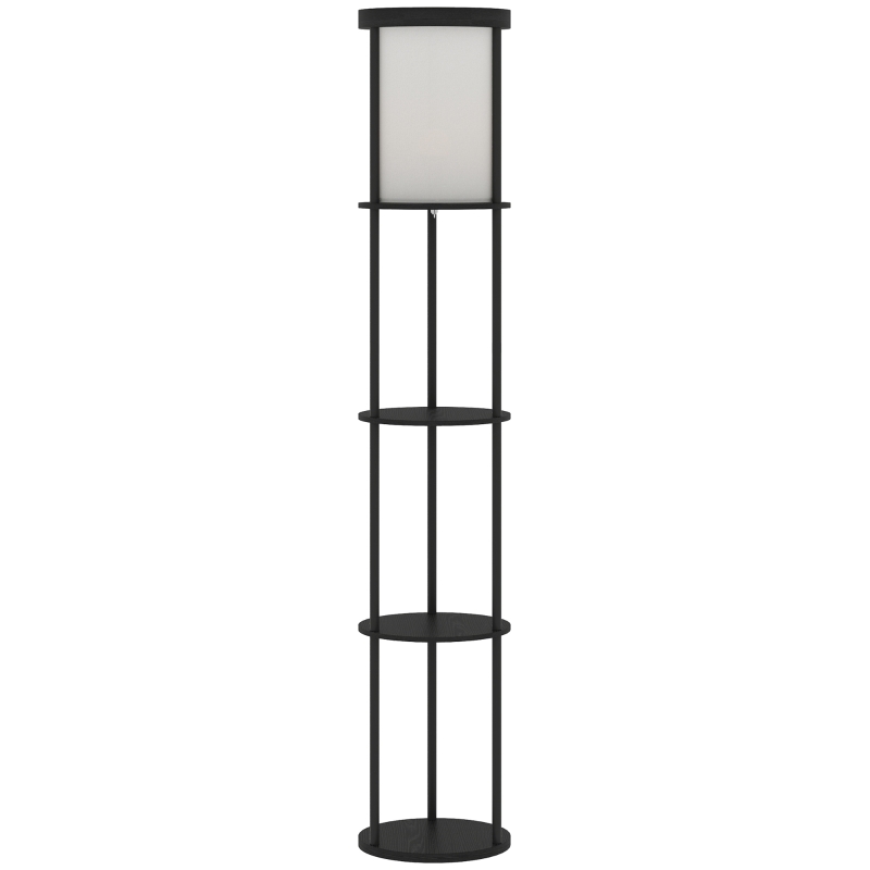 HOMCOM Lampa stojąca z 3 półkami, okrągły design, pilot zdalnego sterowania, włącznik nożny, regulowana temperatura barwowa, do salonu, Czarny