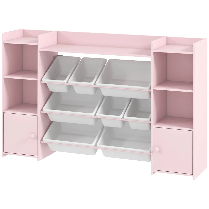 AIYAPLAY Kinder-Aufbewahrungsregal, Regal für Spielzeug und Bücher, zum übersichtlichen Aufräumen, 8 herausnehmbare Boxen, Rosa