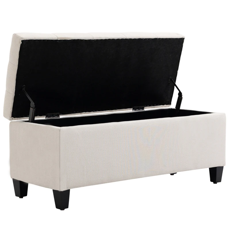 HOMCOM bank gestoffeerde bank met opbergruimte kistbank gang slaapkamer woonkamer linnenachtig polyester rubber hout crème wit 100 x 40 x 44 cm