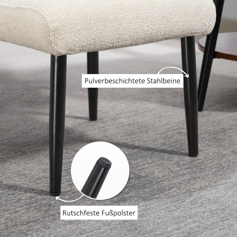 HOMCOM Sitzhocker Hocker mit weichem Sitzkissen Stahlbeinen Fußhocker mit Chenille-Stoff, 45 x 41 x 38 cm, Cremeweiß