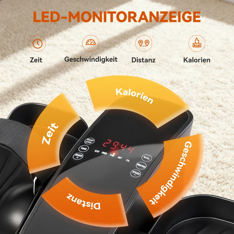SPORTNOW Mini-Pedaltrainer, 12 Geschwindigkeiten, LED-Display, Fernbedienung, rutschfest, tragbar, Metall, Kunststoff, Schwarz