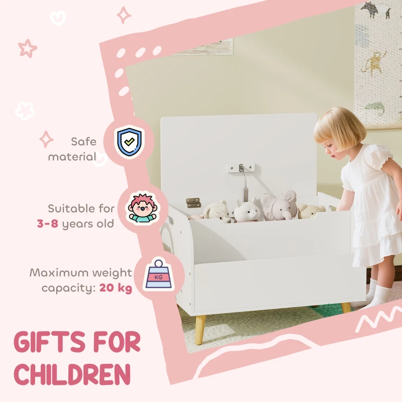 AIYAPLAY Baúl de juguetes para niños, baúl de almacenamiento infantil, tapa abatible y compartimento abierto, 60x40x43cm, blanco