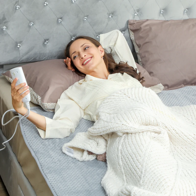 HOMCOM Heated Electric Blanket, Warm Throw Blanket with 5 Heating Levels, 10 Hour Auto-Off Timer, Grey