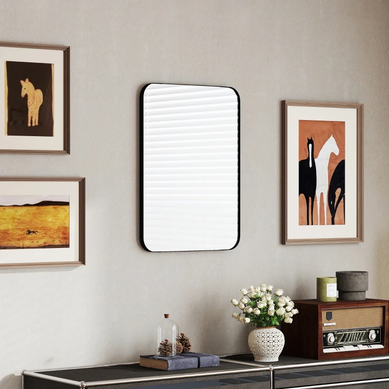 HOMCOM Badspiegel Wandspiegel Splitterschutzfolie Metallrahmen Badezimmer 50 x 70 cm Schwarz