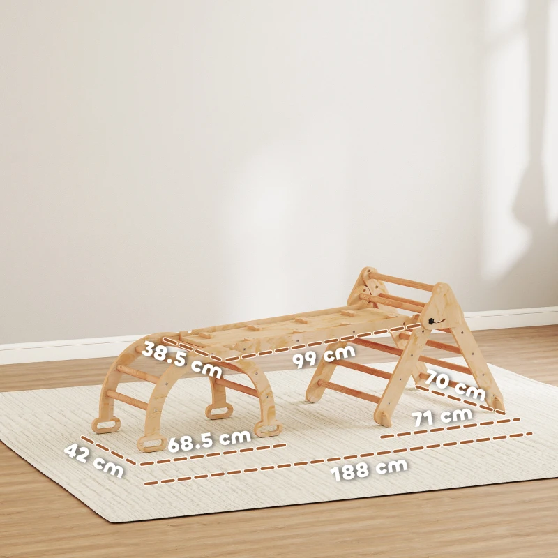 AIYAPLAY 7-in-1 Foldable Wooden Montessori Climbing Triangle with Arch and Ramp for Children 18-48 Months 188x70 cm Natural