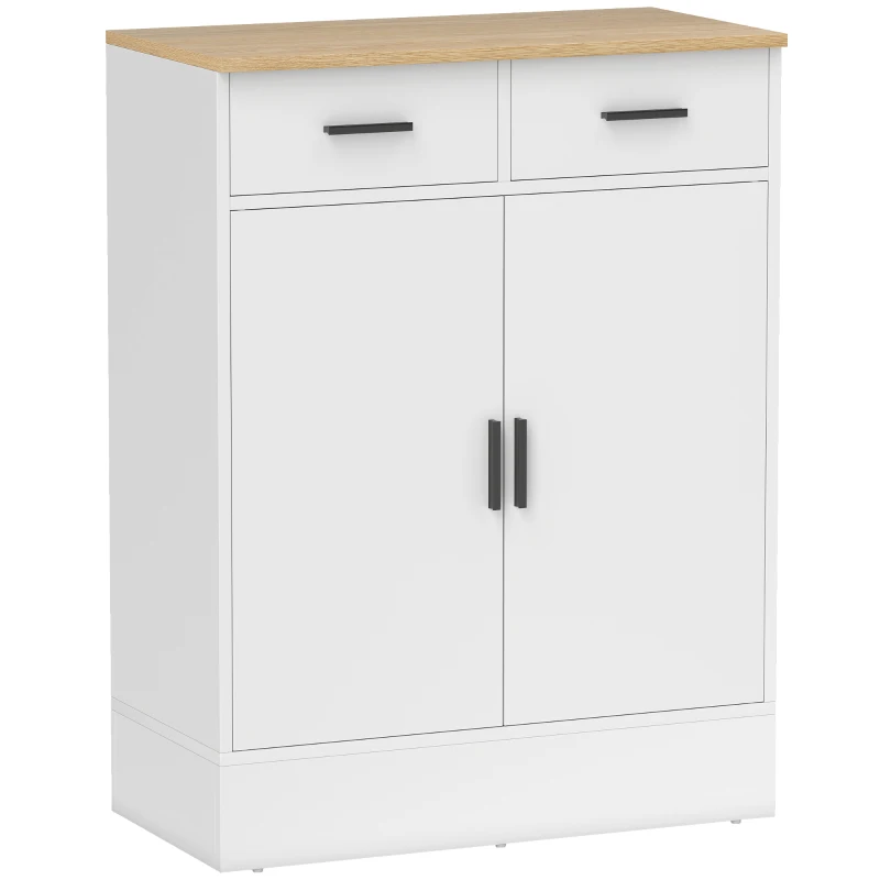 HOMCOM Sideboard mit Stauraum, Kommode mit 2 Schubladen, verstellbares Regal, für Küche, Wohnzimmer, Flur, Naturholz, Weiß