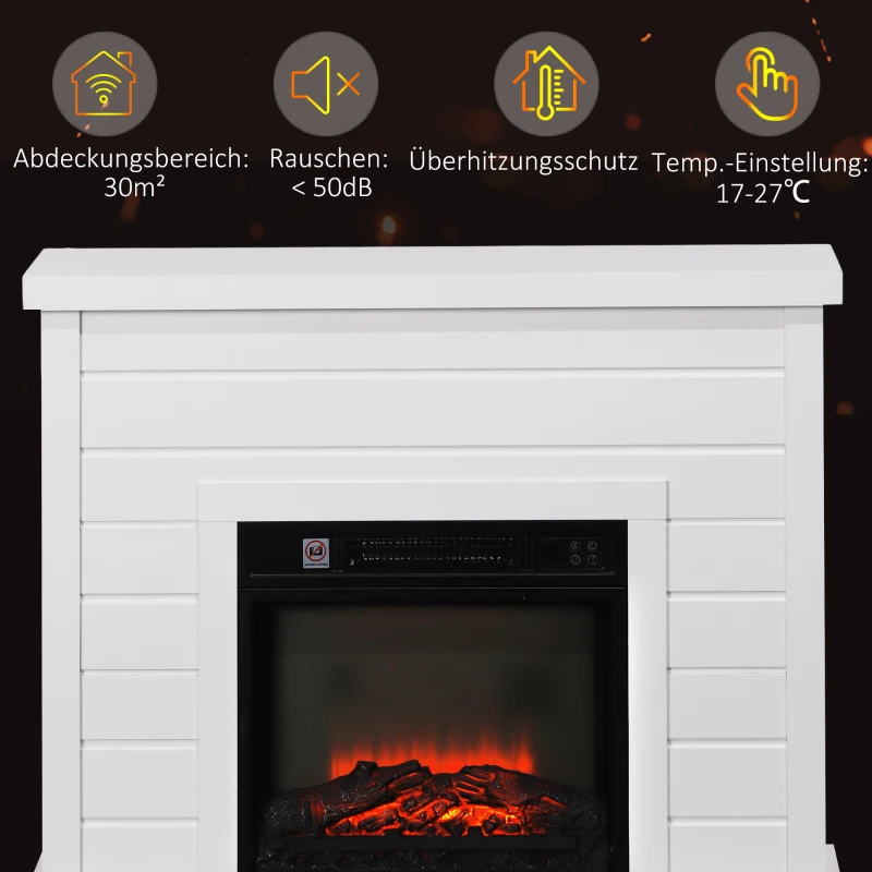 HOMCOM Elektro-Kamin, 3D-Flammeneffekt, 3 Einstellungen, Timer, Fernbedienung, Weiß