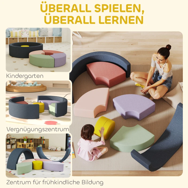 AIYAPLAY 7-teiliges Weichbauklötze-Set für Kleinkinder, Schaumstoff, waschbarer Cordbezug, verschiedene Formen, Bunt