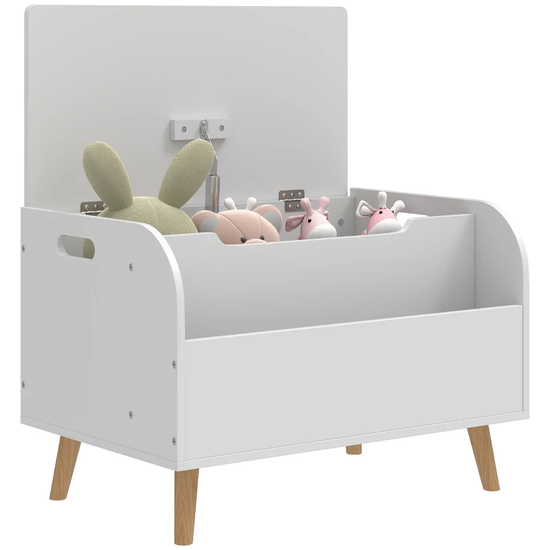 AIYAPLAY Baúl de juguetes para niños, baúl de almacenamiento infantil, tapa abatible y compartimento abierto, 60x40x43cm, blanco