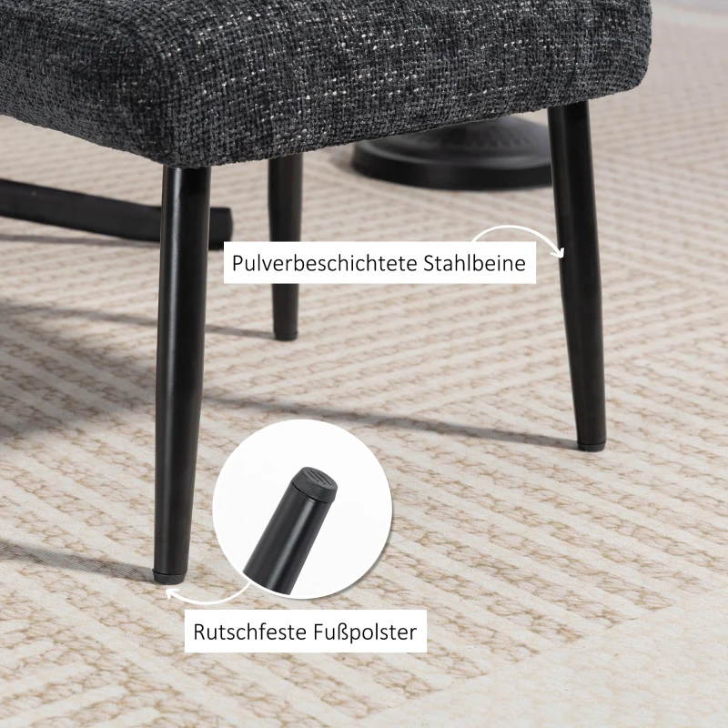 HOMCOM Sitzhocker Hocker mit weichem Sitzkissen Stahlbeinen Fußhocker mit Chenille-Stoff, 45 x 41 x 38 cm, Dunkelgrau