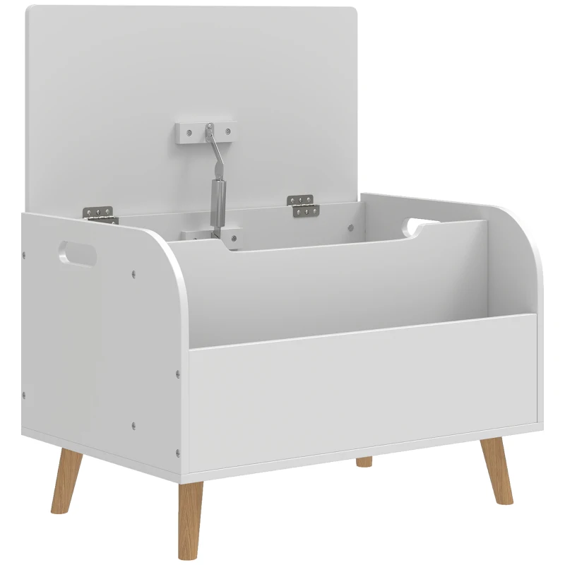 AIYAPLAY Spielzeugkiste für Kinder, Aufbewahrungsbox mit aufklappbarem Deckel und offenem Fach, 60x40x43 cm, weiß