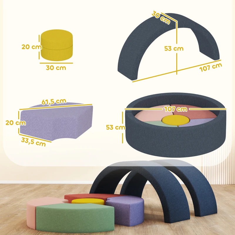 AIYAPLAY 7-teiliges Weichbauklötze-Set für Kleinkinder, Schaumstoff, waschbarer Cordbezug, verschiedene Formen, Bunt
