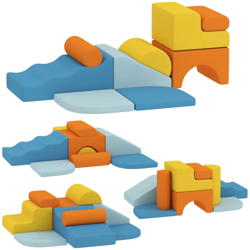 AIYAPLAY 9-teiliges Soft-Baustein-Set, weiche Blöcke zum Bauen und Spielen, Indoor-Spielset für Kleinkinder, Schaumstoff, Bunt