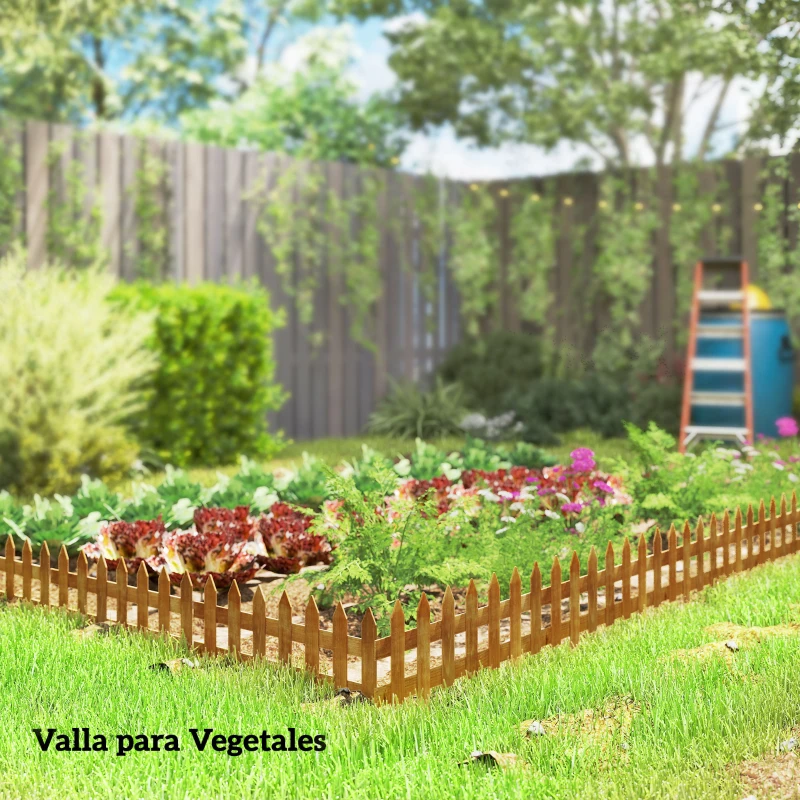 Outsunny Vallas de Madera para Jardín de 12 Paneles 50x34 cm con Puntas en Pico Fácil de Instalar para Huerto Patio Marrón