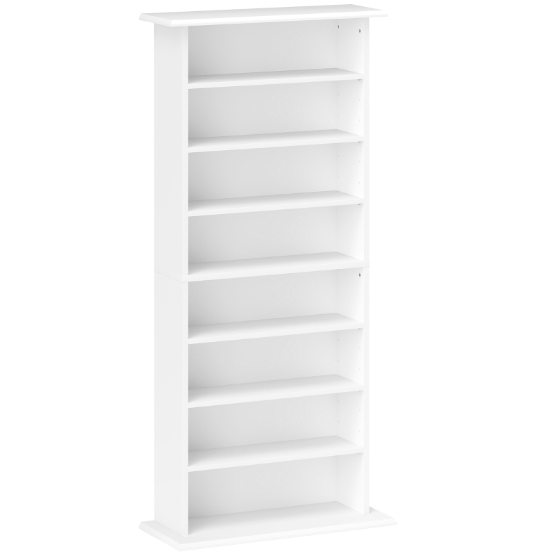 HOMCOM Estante Estreita para CDs e DVDs com 8 Compartimentos Prateleiras Ajustáveis 58x24x126,3 cm Branco