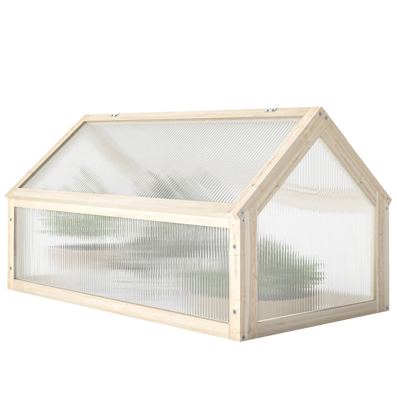 Outsunny Wooden Cold Frame Garden Polycarbonate Greenhouse with Openable Top Cover, Grow House for Flowers, Vegetables, Plants, 90 x 52 x 50cm, Natural