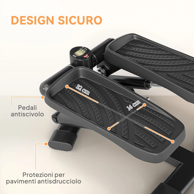 SPORTNOW Stepper 2 in 1 con Monitor LCD, Pedali Grandi e Antiscivolo, Capacità 100 kg, Nero
