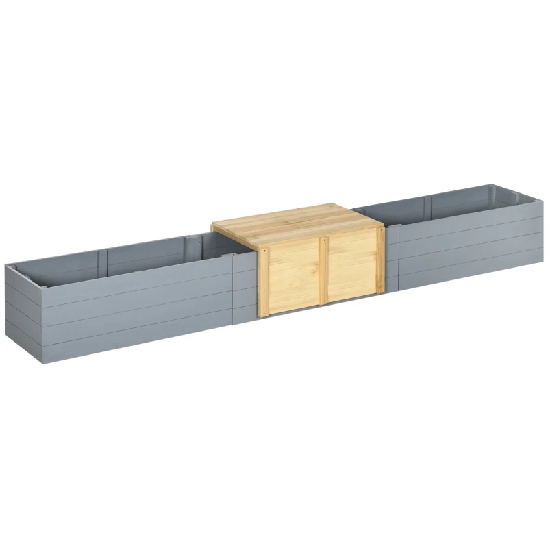 Outsunny Jardinière surélevée bac à fleurs en bois sans fond avec banc coulissant - 240 x 42 x 32 cm bleu foncé