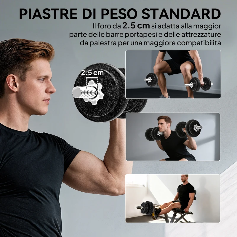SPORTNOW Set Pesi e Bilanciere da 20kg con Impugnature Antiscivolo, 8 Dischi Pesi, Barra Bilanciere e 2 Barre Manubri in Acciaio