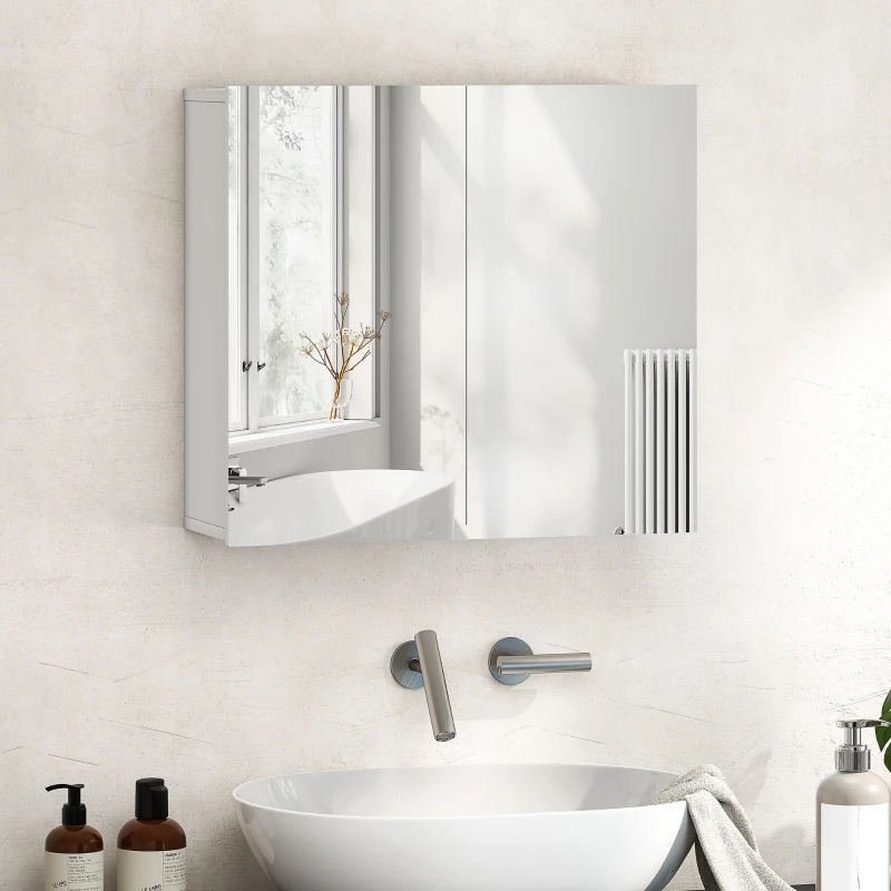 HOMCOM Double-Door Bathroom Mirror Cabinet - White