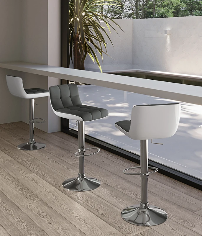 E-STYLO Set di 2 sgabelli con alzata a gas, perfetto per arredare cucine, penisole, isole e angoli bar con stile e funzionalità