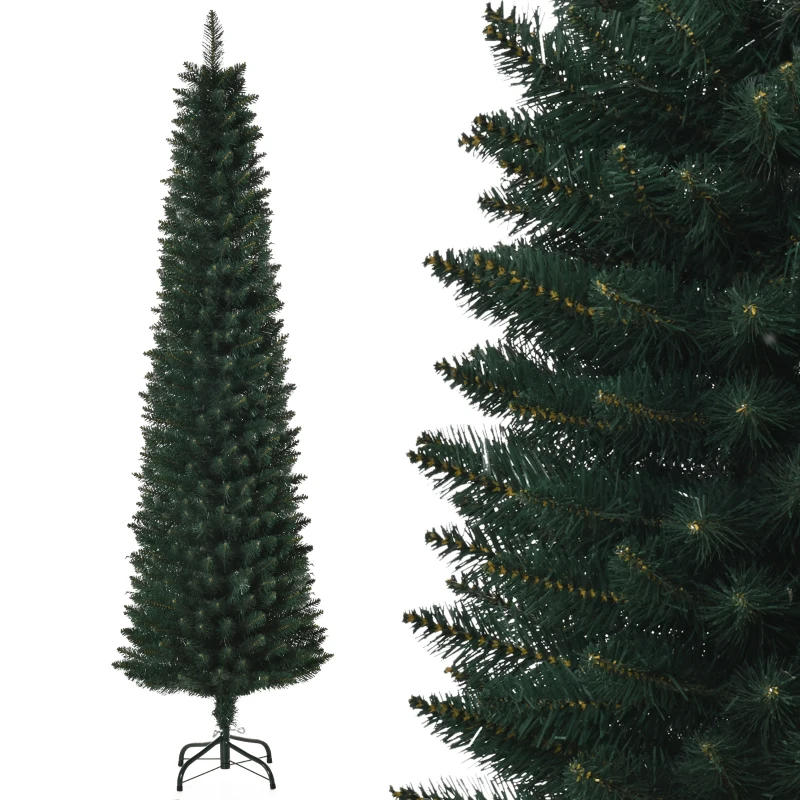 HOMCOM Sapin de Noël artificiel 180 cm, arbre de Noël slim avec 380 pointes de branche, support en métal pliable, vert