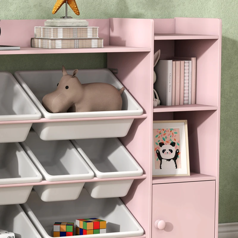 AIYAPLAY Kinder-Aufbewahrungsregal, Regal für Spielzeug und Bücher, zum übersichtlichen Aufräumen, 8 herausnehmbare Boxen, Rosa