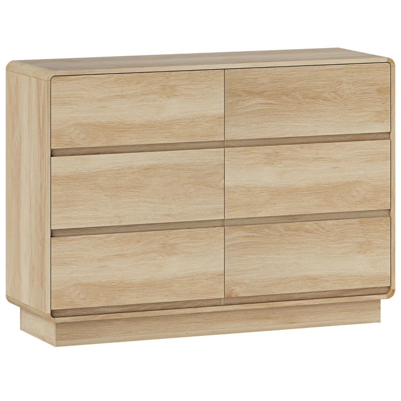 HOMCOM Credenza con 6 Cassetti Spigoli Arrotondati per Soggiorno Cucina Ingresso Ufficio 120x38x86 cm Naturale