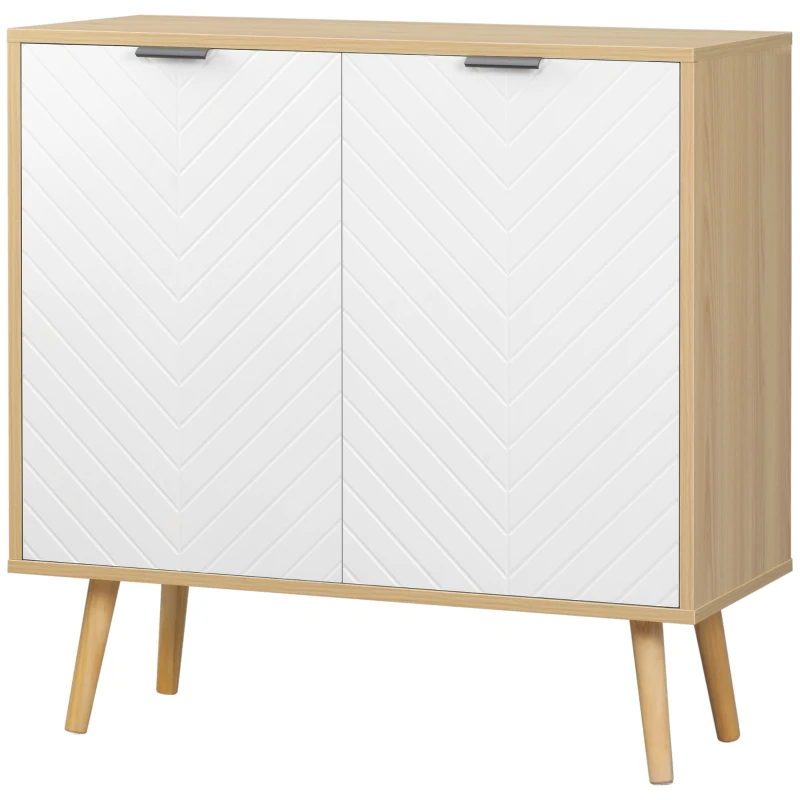 HOMCOM Buffet salon, meuble de rangement avec 2 portes et étagère réglable, 77 x 35 x 77,5 cm, blanc et bois naturel