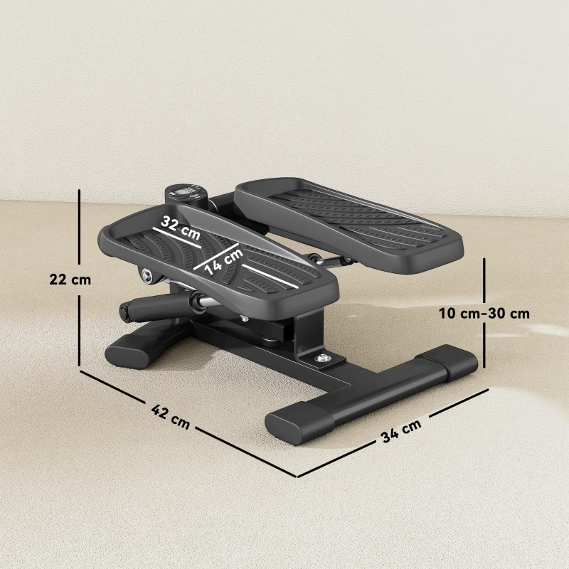 SPORTNOW Mini stepper fitness disque de torsion de la taille 2 en 1 écran LCD, hauteur réglable, 100 kg, 42 x 34 x 22 cm, noir