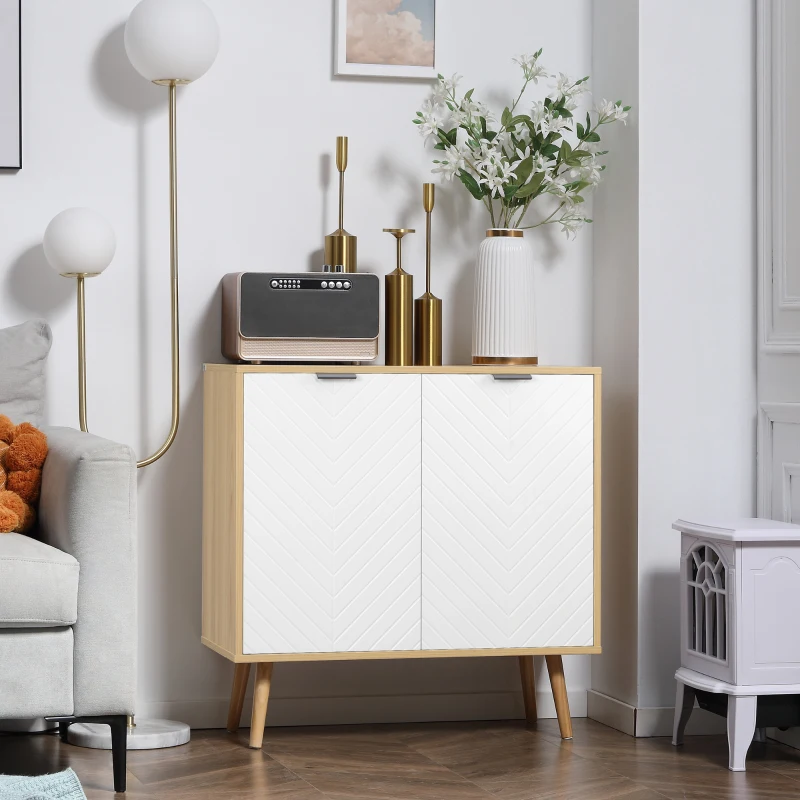 HOMCOM Buffet salon, meuble de rangement avec 2 portes et étagère réglable, 77 x 35 x 77,5 cm, blanc et bois naturel