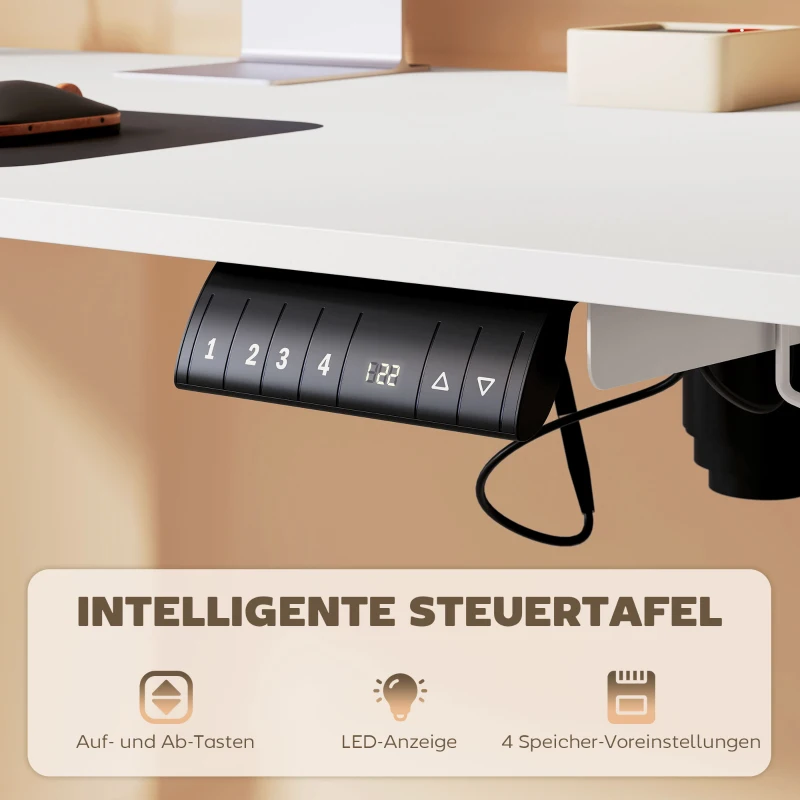 Vinsetto Elektrisch Verstelbaar Sta-Bureau Computertafel, 140 cm x 70 cm x 116 cm, Wit