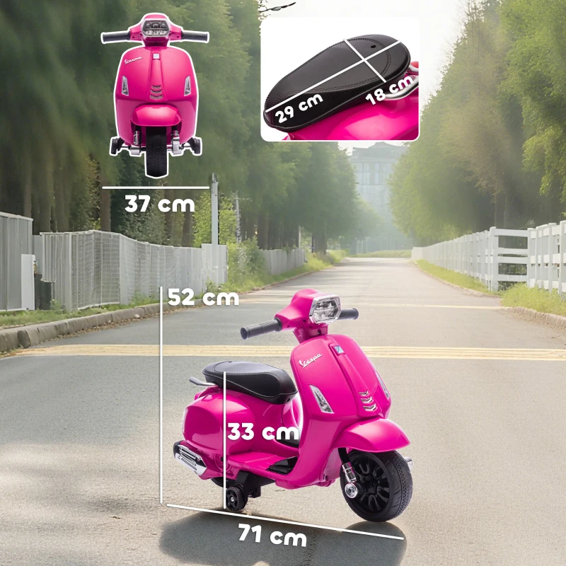 AIYAPLAY Moto Eléctrica para Niños de 2-6 Años con Batería 6V Faro Bocina y Ruedas Auxiliares Rosa