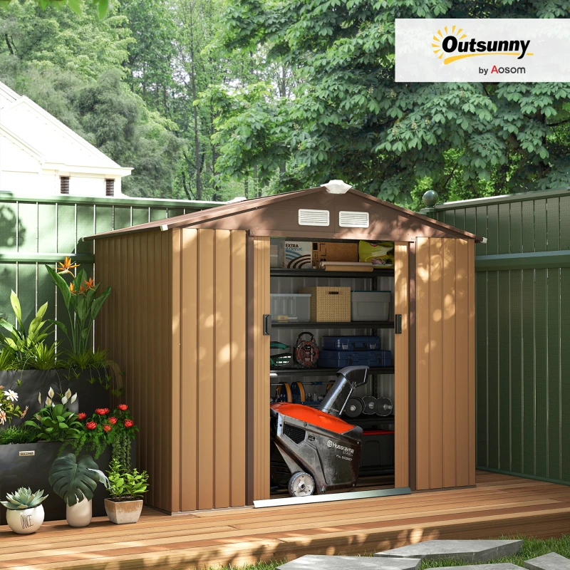 Outsunny Outdoor Storage Shed, 7ft x 4ft, Large Patio Roofed Tool Metal Storage Building Foundation Sheds Box Outdoor Furniture(m-11)