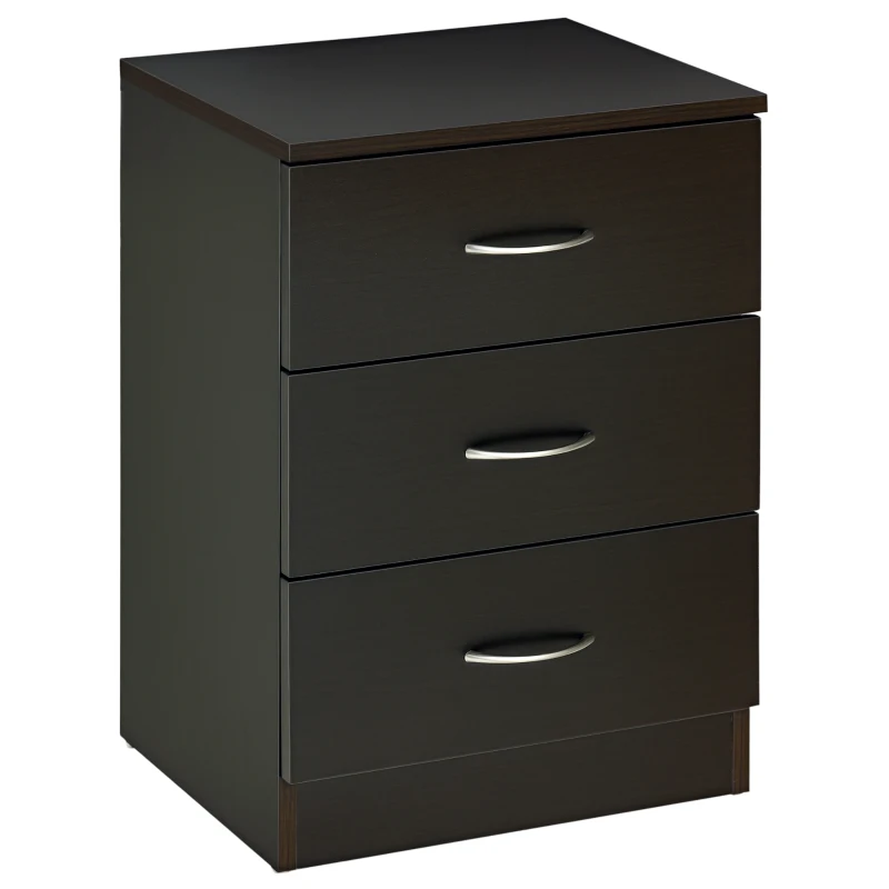 HOMCOM Three-Drawer Simple Bedside Table - Black