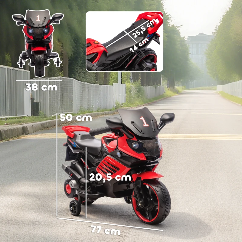 AIYAPLAY Moto Eléctrica para Niños 6V con Ruedas de Apoyo Música Faro para Niños de 18-36 Mesas Rojo