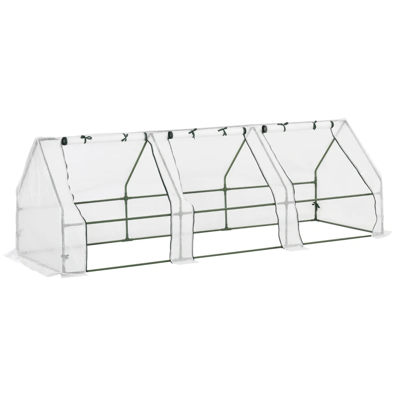Outsunny Invernadero de Exterior Invernadero de Jardín 270x90x90 cm Tipo Caseta con 3 Ventanas Marco de Acero y Cubierta de PE 140g/㎡ para Cultivo Plantas Flores Tomates Blanco