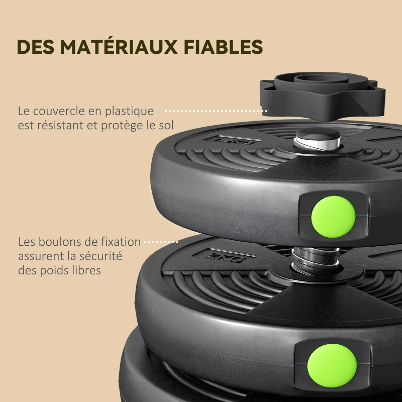 SPORTNOW Haltères 2 en 1 réglables, haltères libres avec poignées antidérapantes, 30 KG - Barres incluses