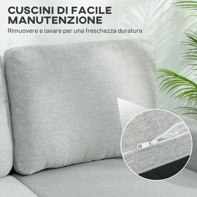 HOMCOM Divano Letto 3 Posti con Chaise e Spazio Contenitore, in Tessuto Effetto Lino, 197x129x85 cm, Grigio e Nero