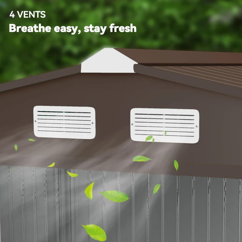 Outsunny 9 x 6FT Outdoor Garden Roofed Metal Storage Shed Tool Box with Foundation Ventilation & Doors, Yellow(m-8)