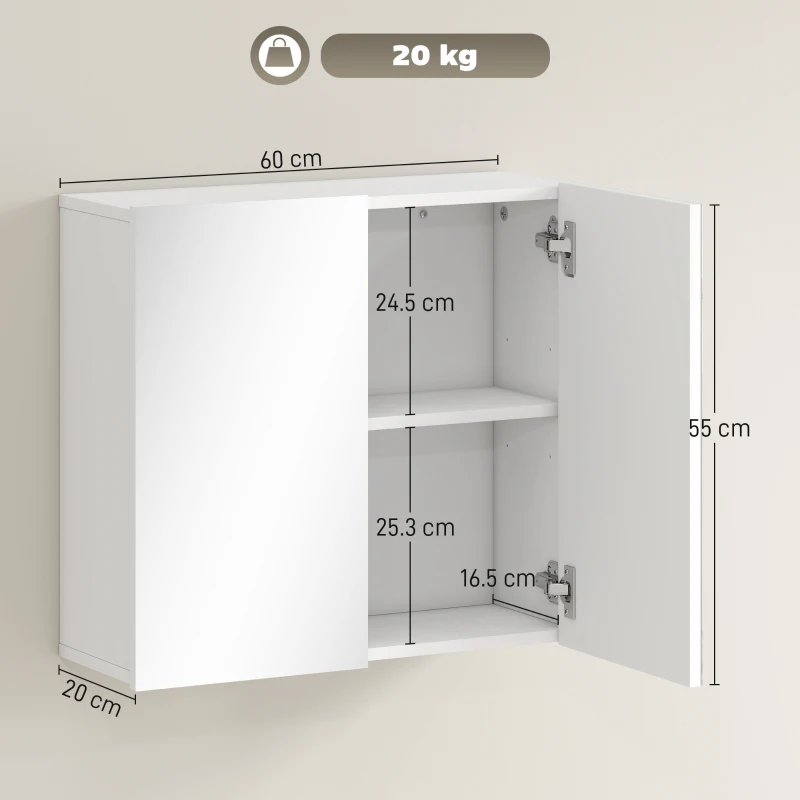 HOMCOM Double-Door Bathroom Mirror Cabinet - White