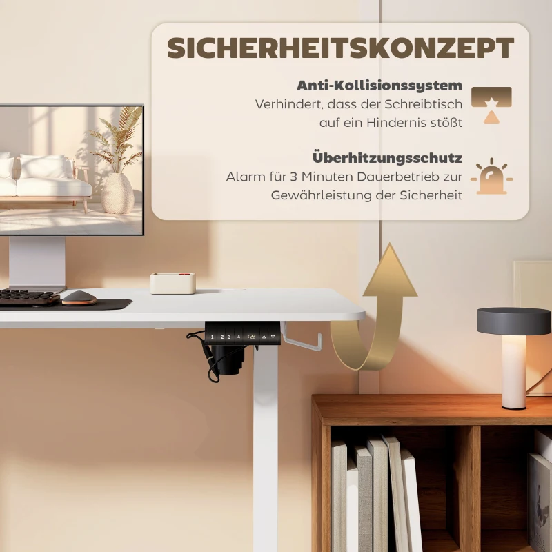 Vinsetto Elektrisch Verstelbaar Sta-Bureau Computertafel, 140 cm x 70 cm x 116 cm, Wit