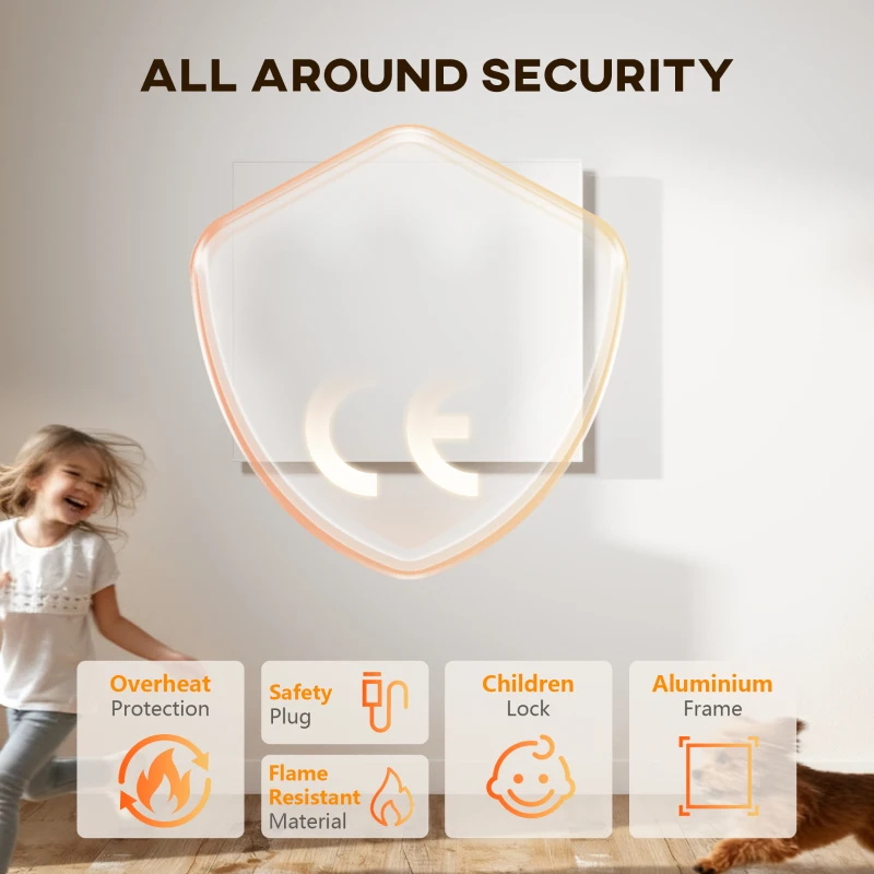 HOMCOM Elektrischer Heizer, Wandmontage, Infrarot-Heizung, energiesparend, Thermostat, Timer, Fernbedienung, Überhitzungsschutz