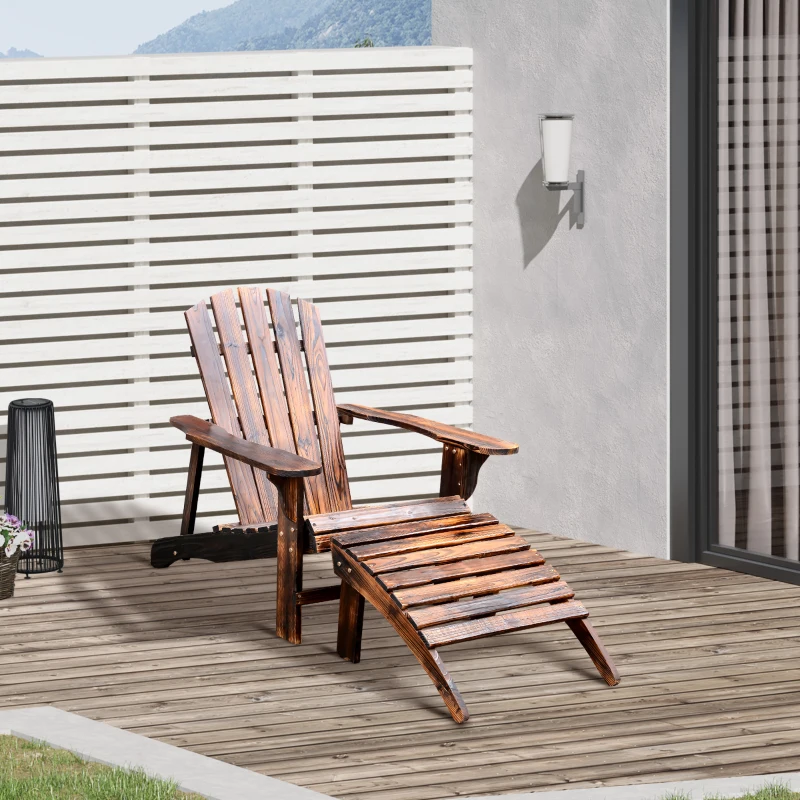 HOMCOM Fauteuil de Jardin Adirondack Chaise Longue Chaise Plage avec Tabouret Bois de sapin