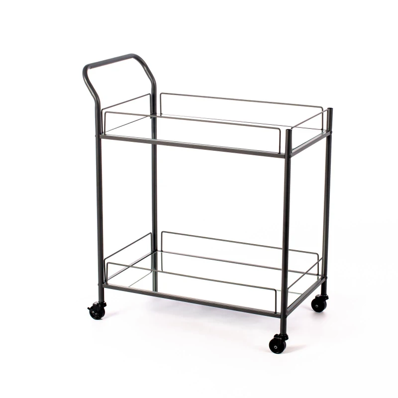 E-STYLO Carrello da servizio in metallo nero con due ripiani, ideale per organizzare e trasportare oggetti in casa, ufficio o negozio, 40cm X 72cm H. 83cm