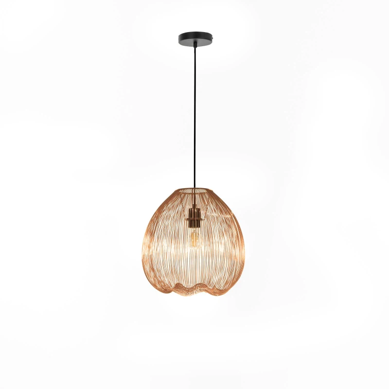 E-STYLO Lampada a sospensione con paralume a gabbia in metallo dorato, ideale per aggiungere eleganza e modernità ai tuoi ambienti, 35cm X 35cm H. 150cm