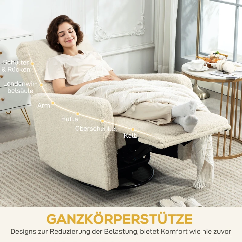 HOMCOM Relaxfauteuil, ontspanningsfauteuil met fleecebekleding, verstelbare rugleuning, gestoffeerde fauteuil, staal, Beige
