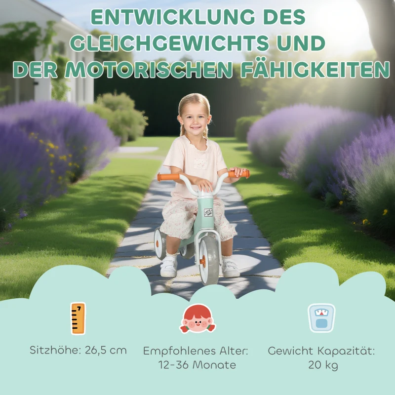 AIYAPLAY Loopfiets zonder trappers, 3 stille wielen, 12–36 maanden, binnen & buiten, groen