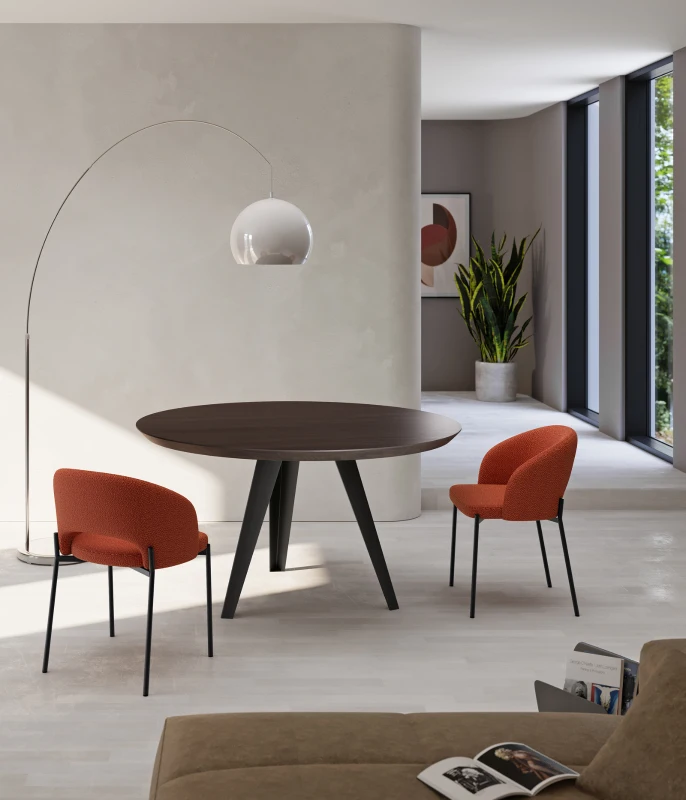 E-STYLO Tavolo rotondo fisso con gambe in metallo e top in impiallacciato Termocotto, perfetto per arredare cucine e sale da pranzo moderne con stile ed eleganza, Diam 130cm H. 76cm