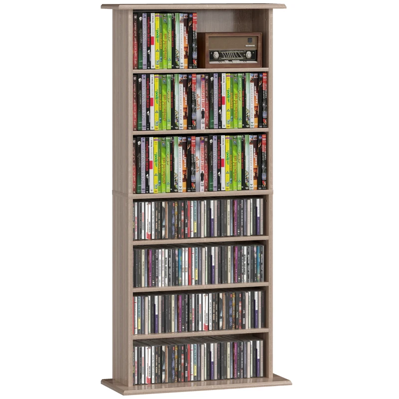 HOMCOM Narrow CD & DVD Shelf with 8 Compartments Adjustable Shelves 58x24x126.3 cm Natural Wood